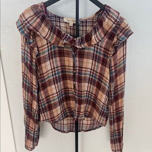 Chic Plaid Ruffle Collar Blouse